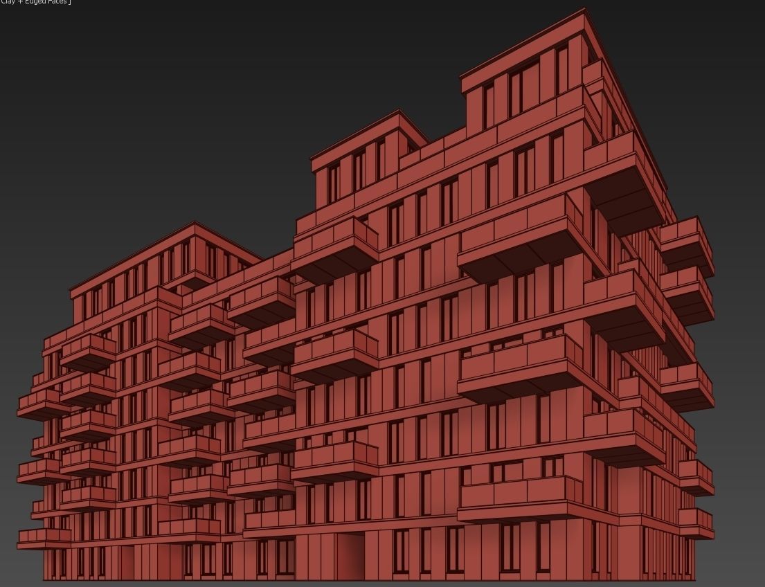 Modern residential building 10 3D model_12