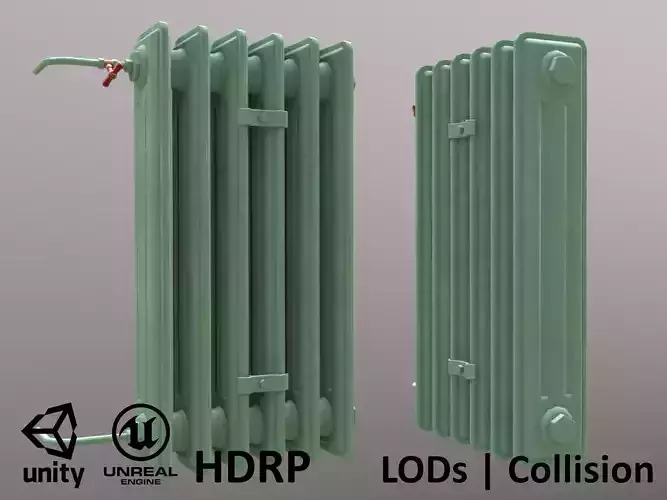 Old Radiator Tall Green - Unity - HDRP - UE4 Low-poly 3D model