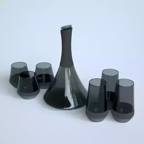 Black Carafe and Glasses Low-poly 3D model