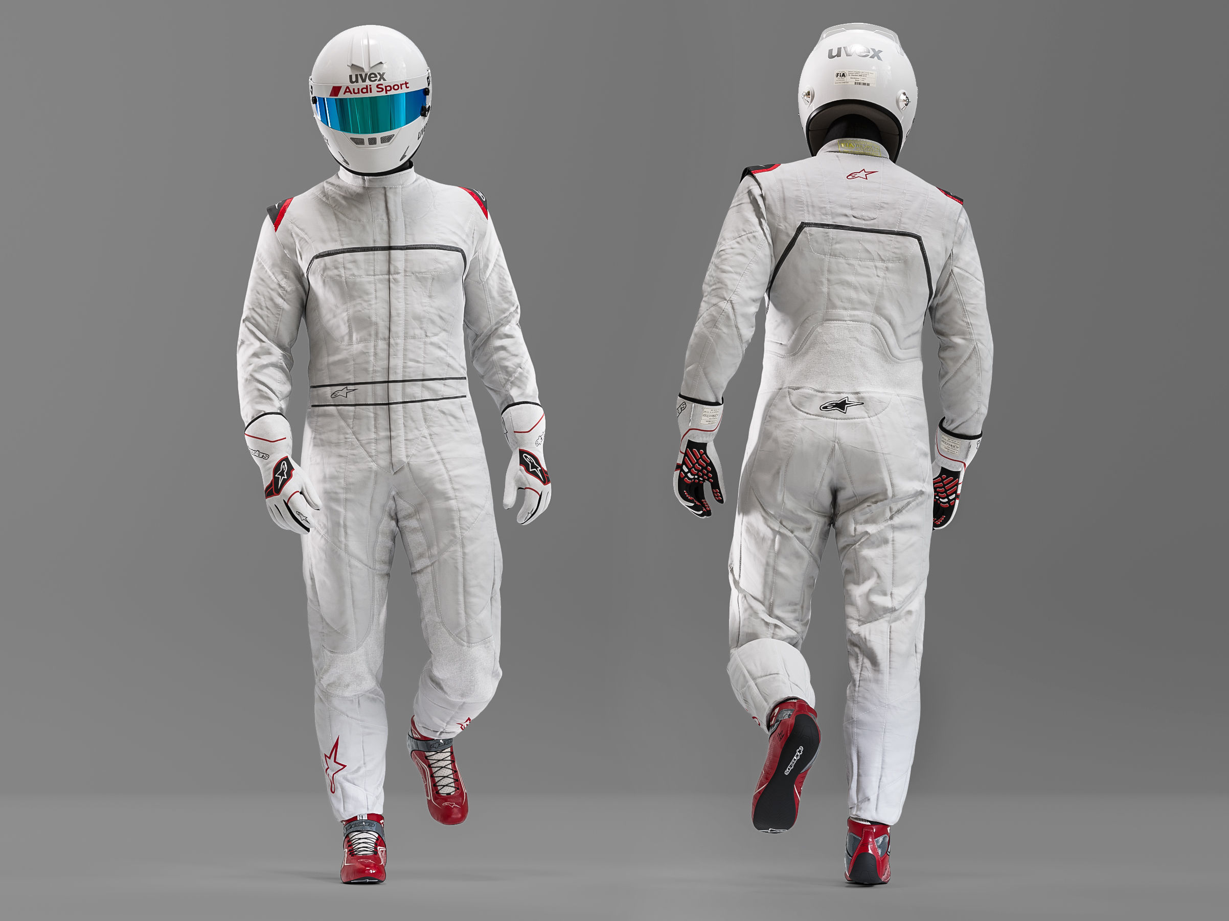 Pilot man in racing suit on metal ball 3D model_1