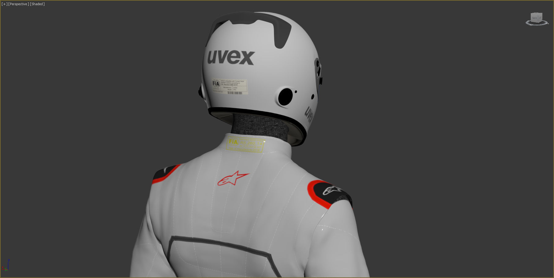 Pilot man in racing suit on metal ball 3D model_13