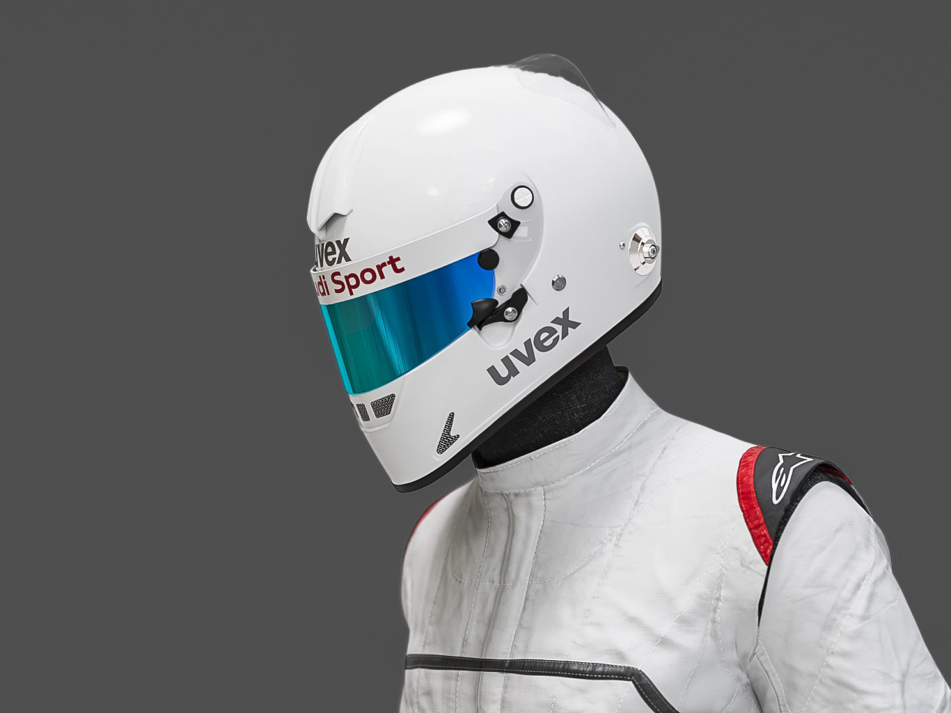 Pilot man in racing suit on metal ball 3D model_7