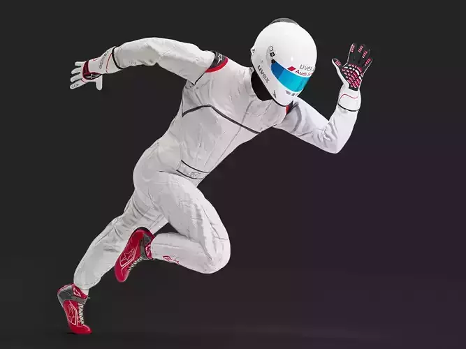 Pilot man in racing suit on metal ball 3D model