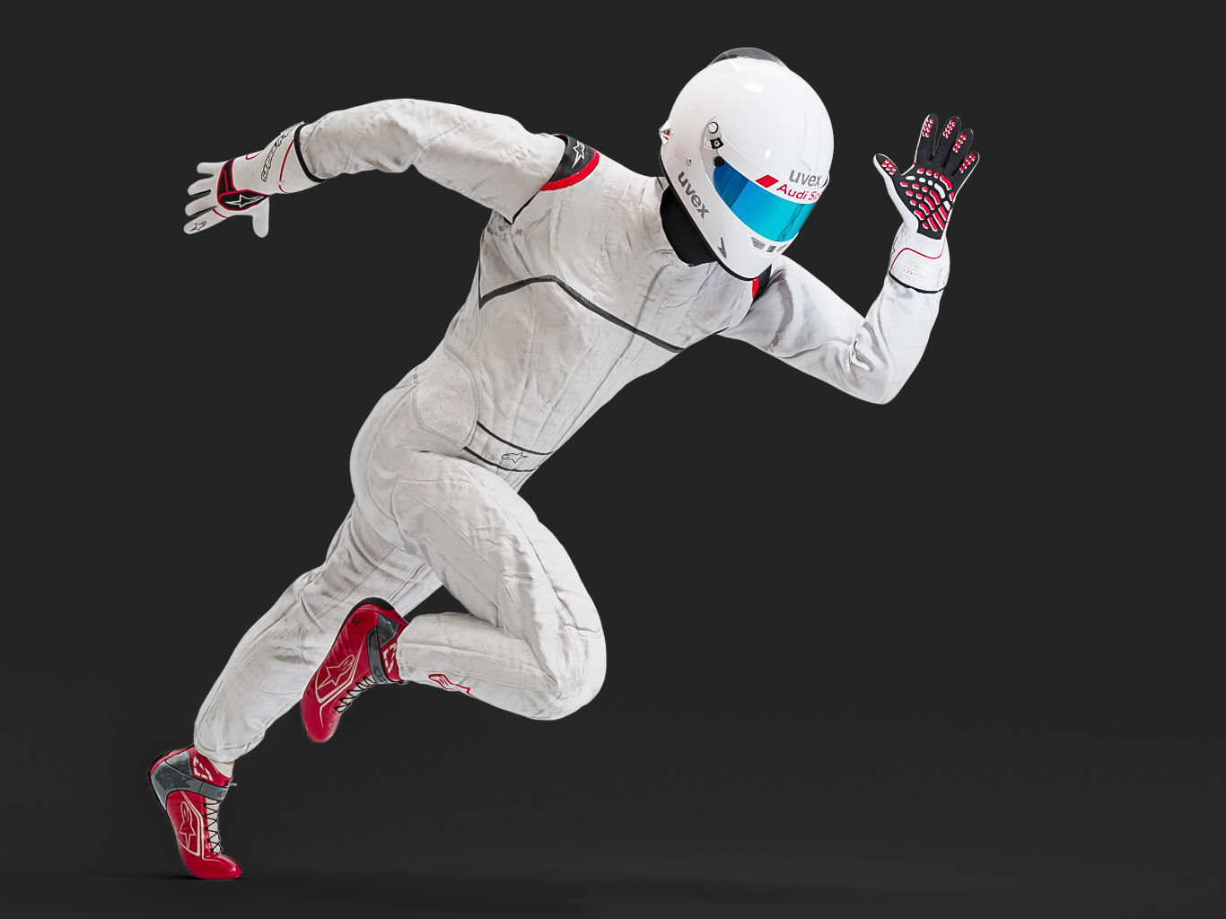 Pilot man in racing suit on metal ball 3D model_0