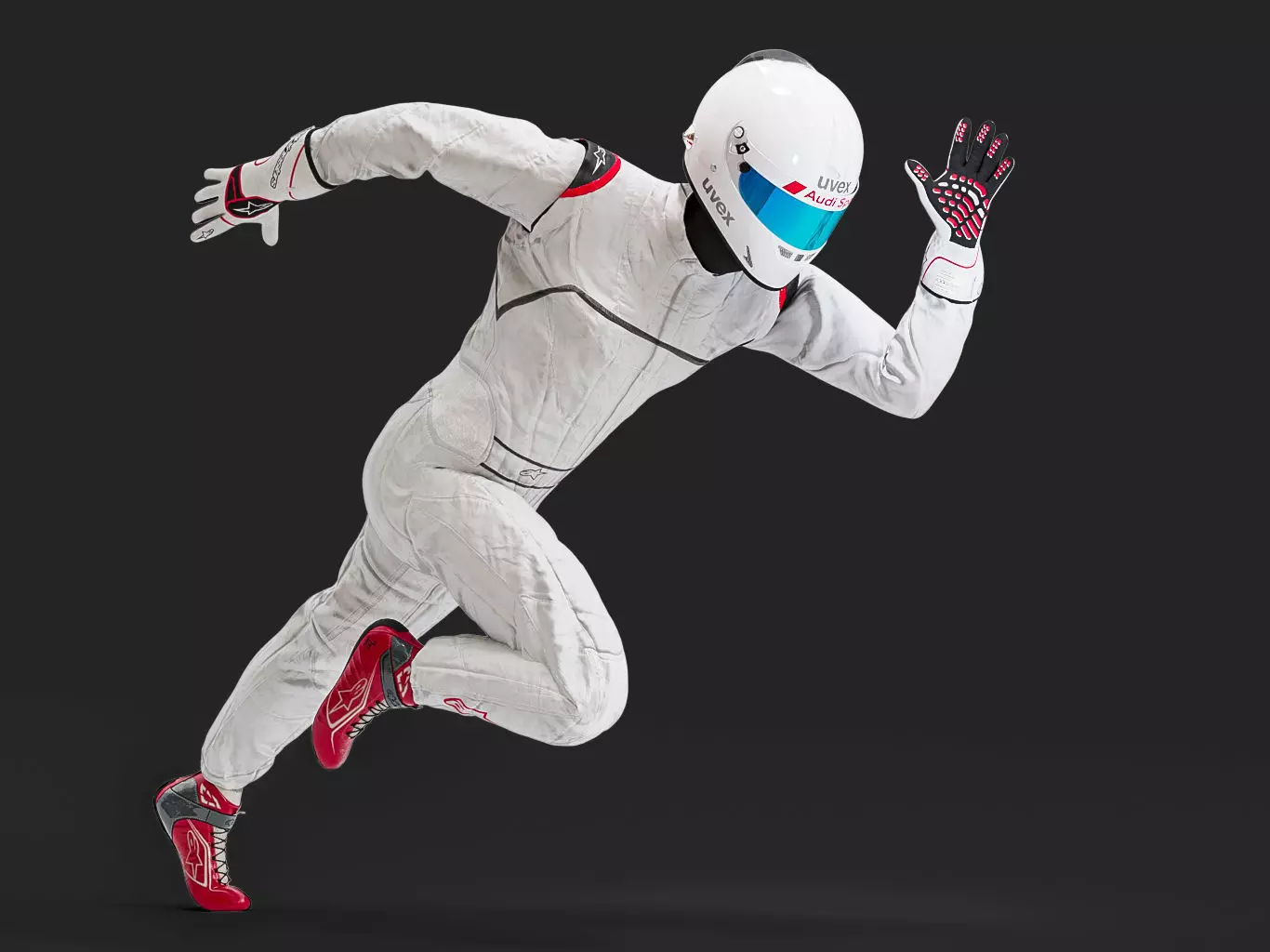Pilot man in racing suit on metal ball 3D model_0