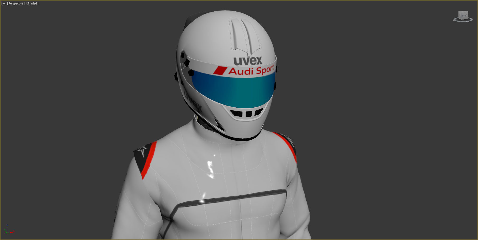 Pilot man in racing suit on metal ball 3D model_15