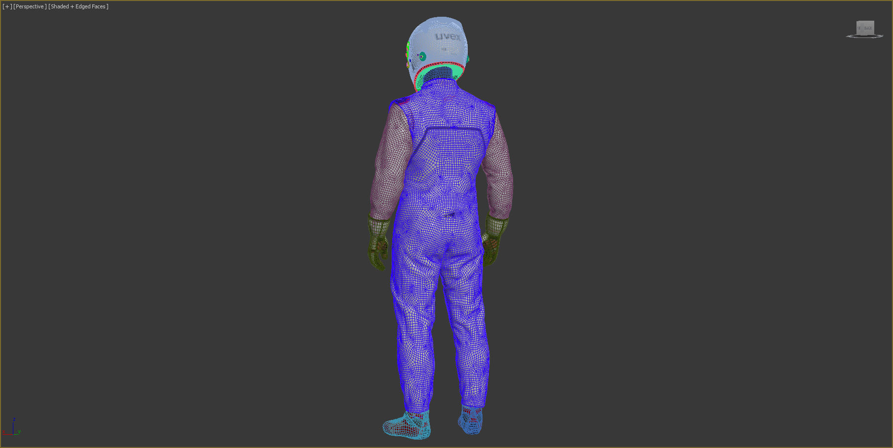 Pilot man in racing suit on metal ball 3D model_12