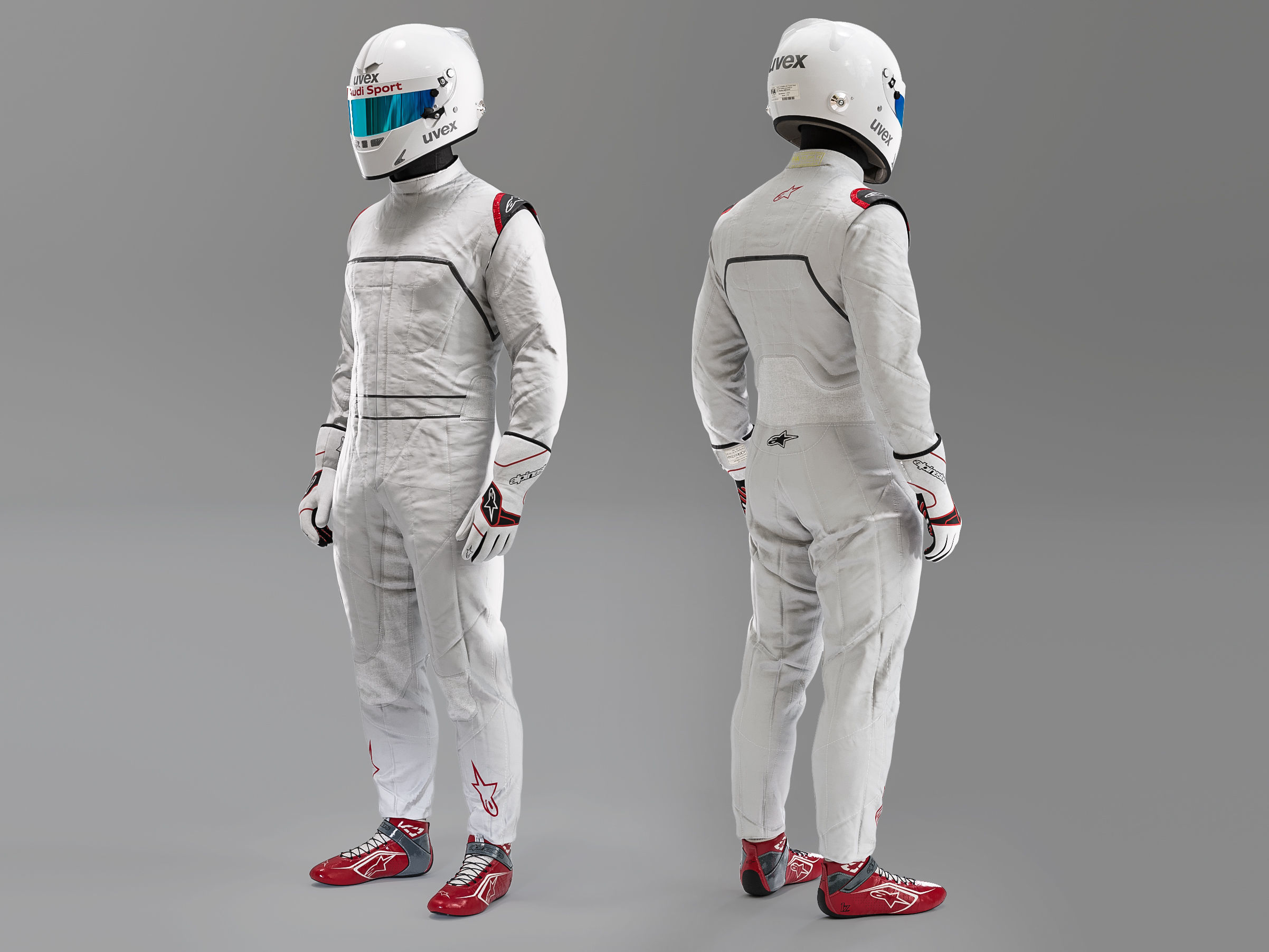 Pilot man in racing suit on metal ball 3D model_2