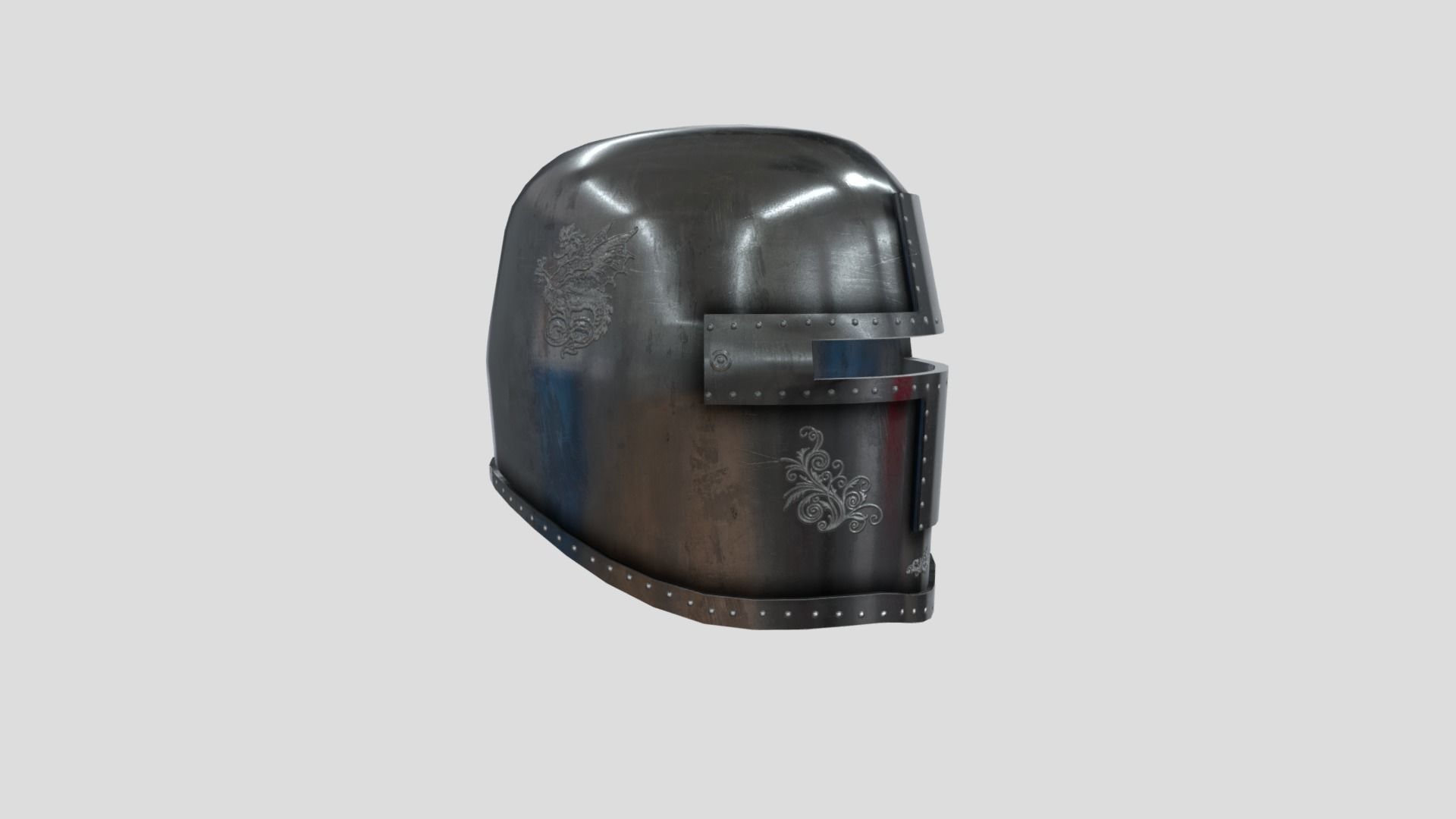 Medieval Closed Face Helm Low-poly 3D model_2