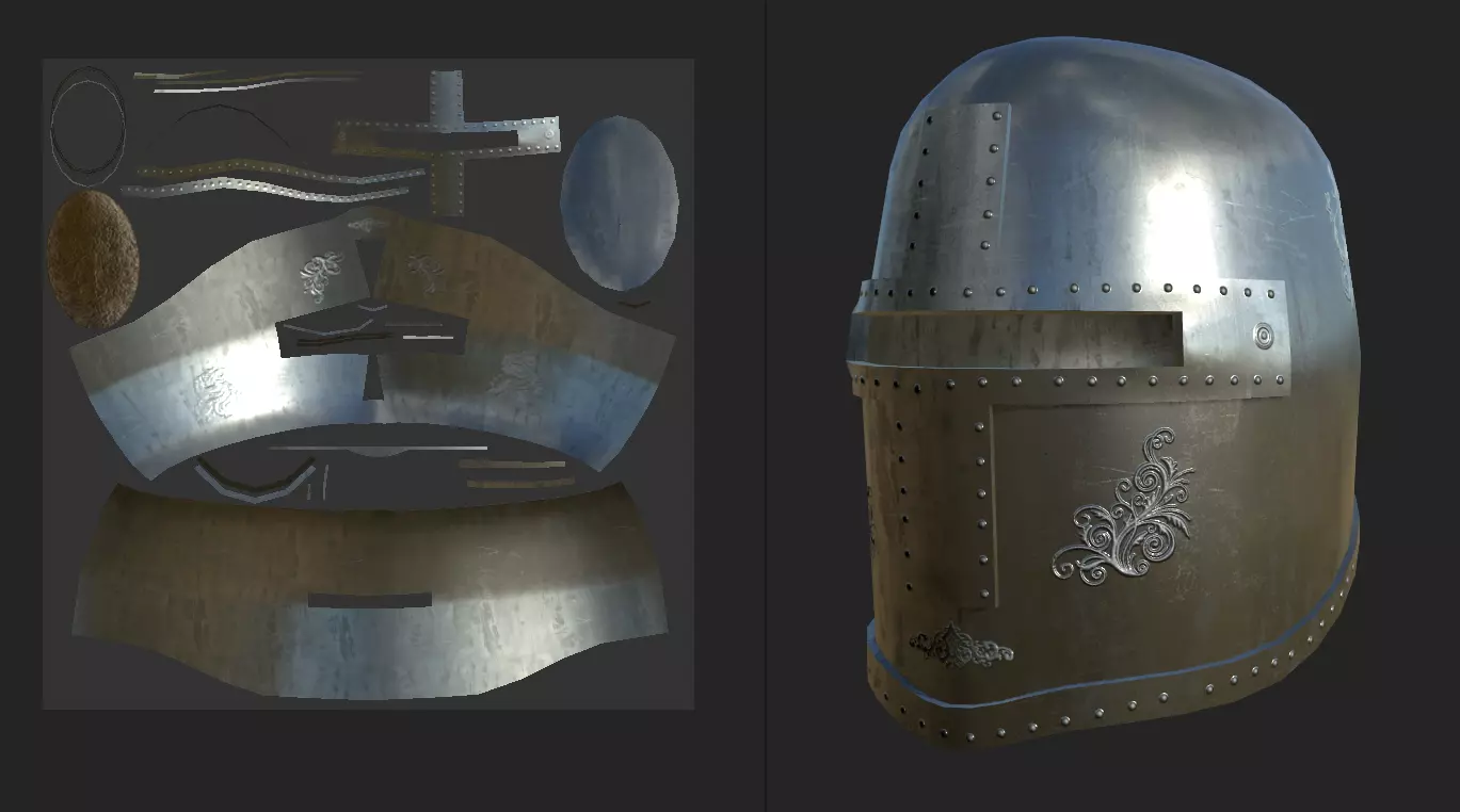 Medieval Closed Face Helm Low-poly 3D model_0
