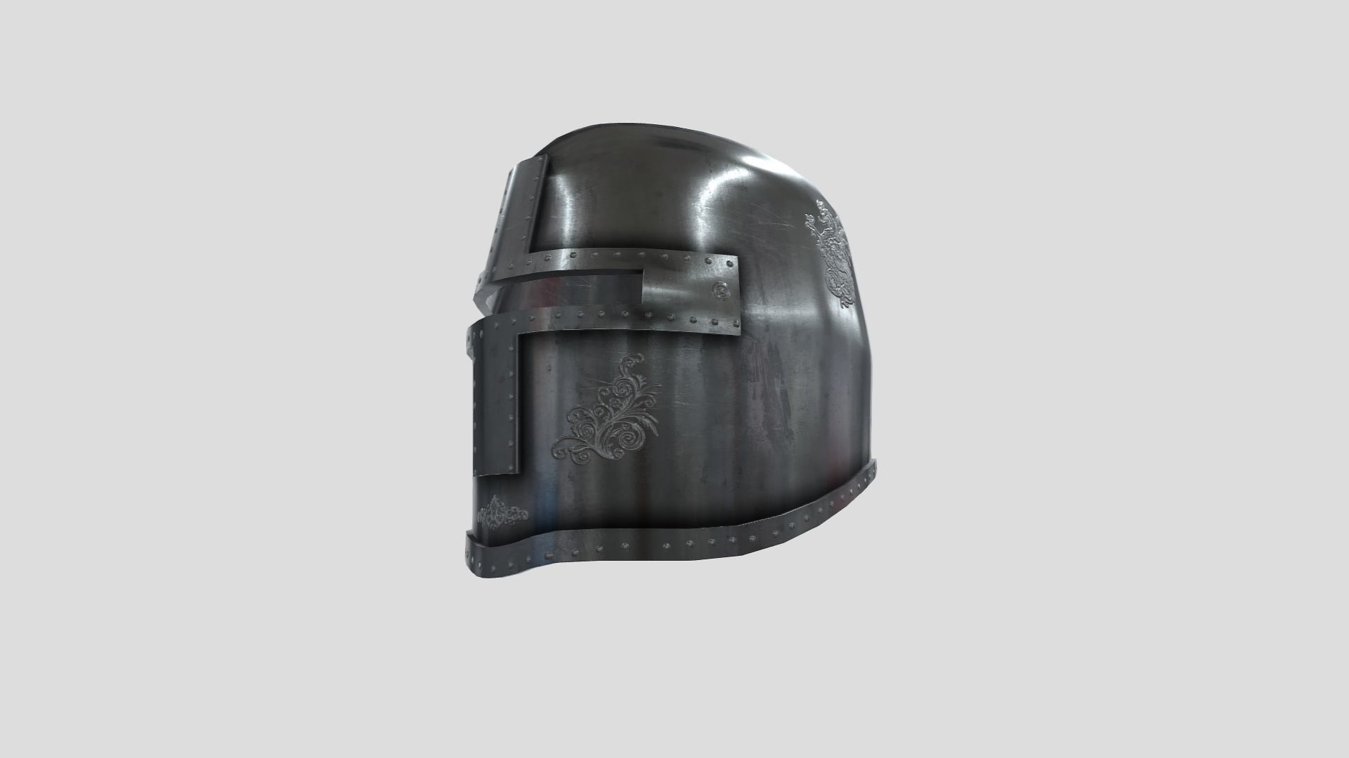 Medieval Closed Face Helm Low-poly 3D model_4