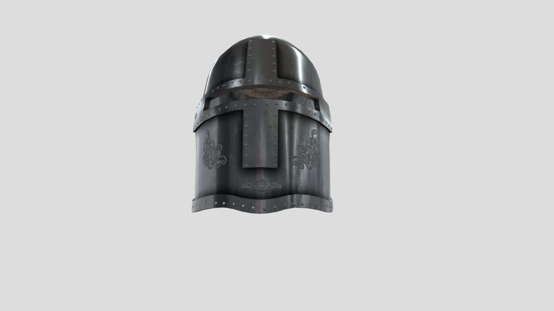 Medieval Closed Face Helm Low-poly 3D model_3
