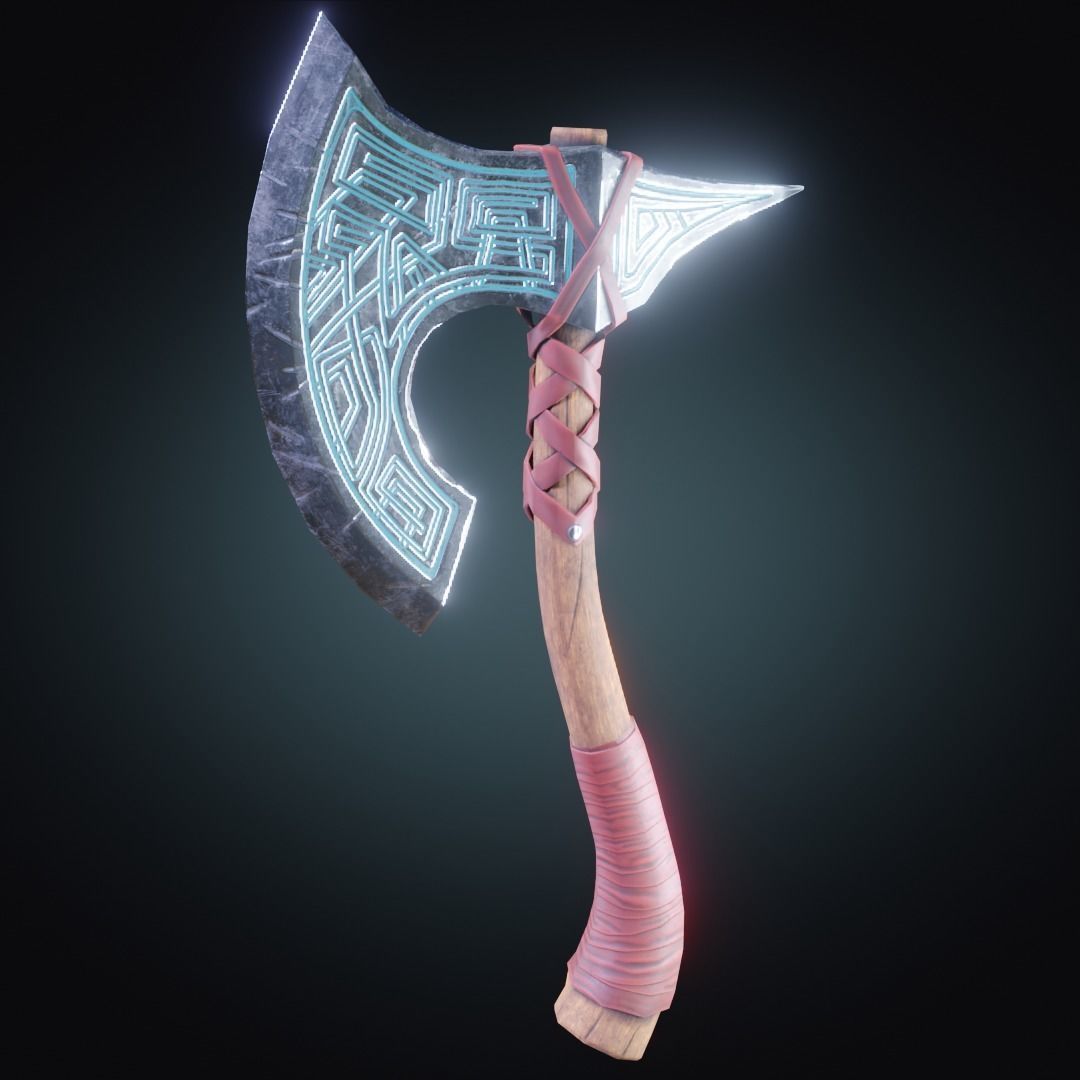 Stylized PBR low poly fantasy Axe Low-poly 3D model_4