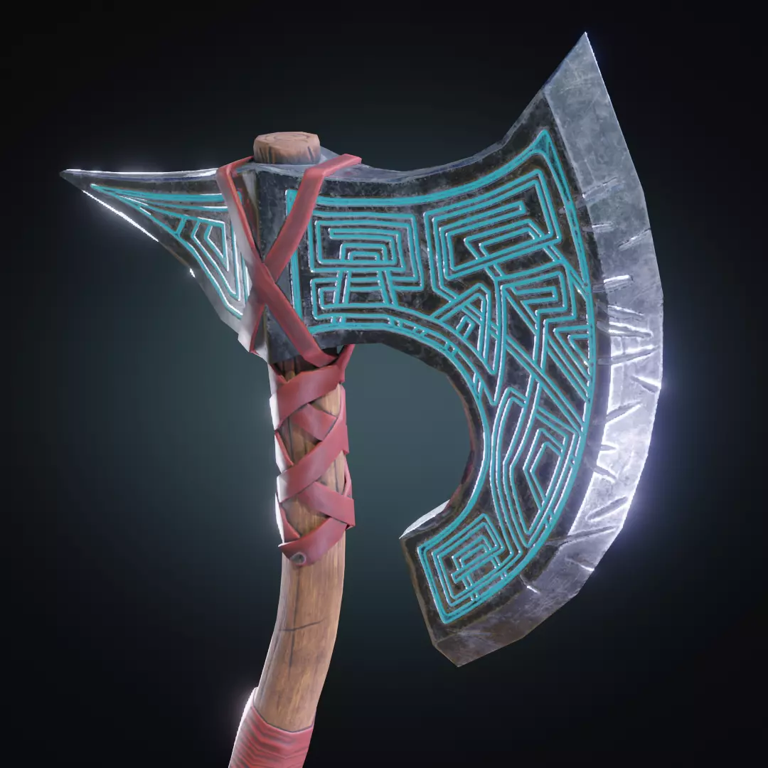 Stylized PBR low poly fantasy Axe Low-poly 3D model_0