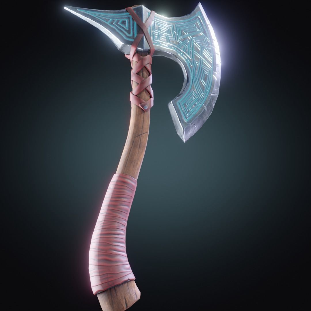Stylized PBR low poly fantasy Axe Low-poly 3D model_2