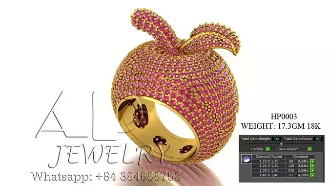 Ring 3D model apple shaped with sapphires