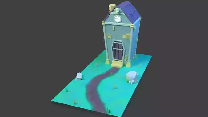 Low Poly Coffin House Blue