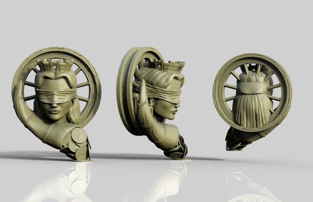 Fortuna statue of woman with crown 3D print model_3