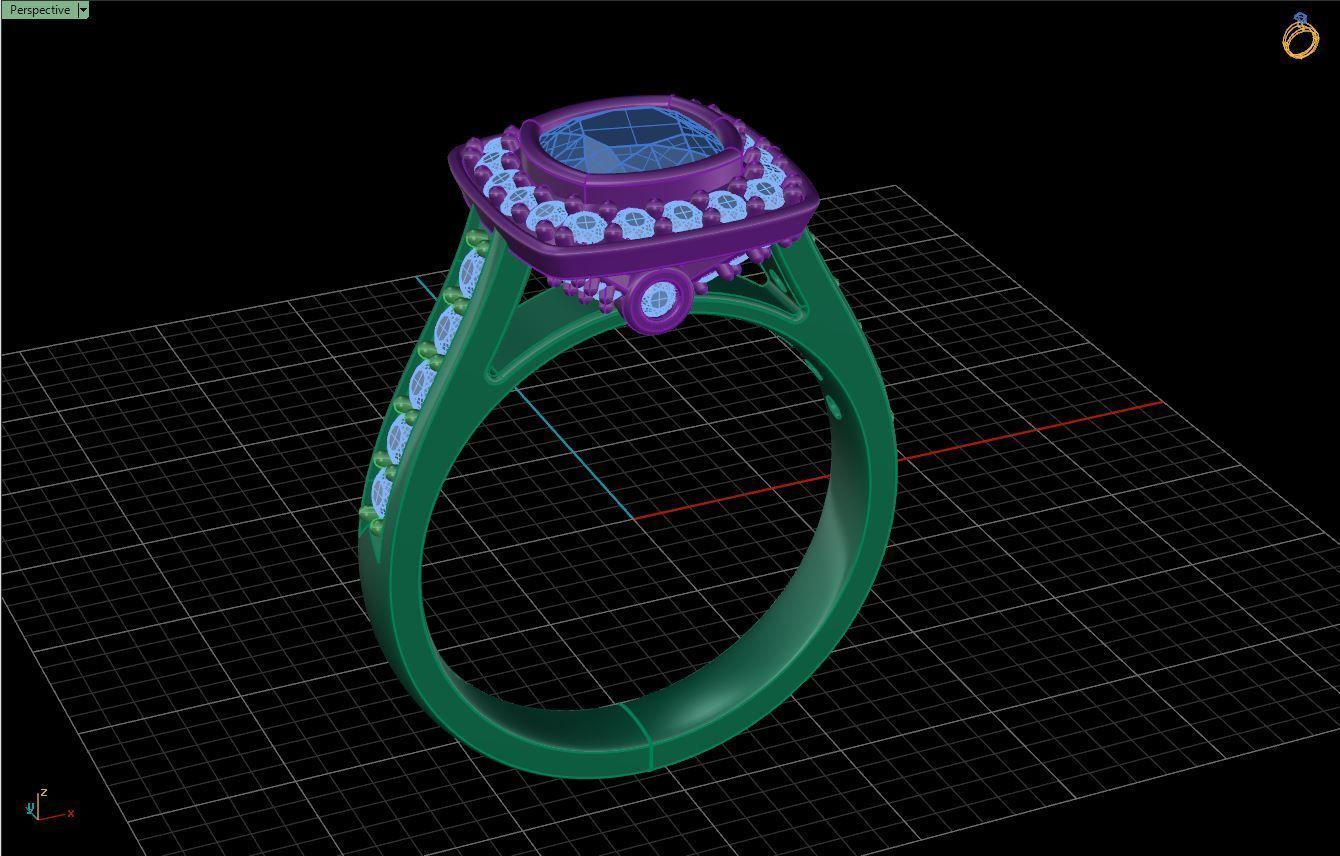 Luxury Cushion Square ring 3D print model_6