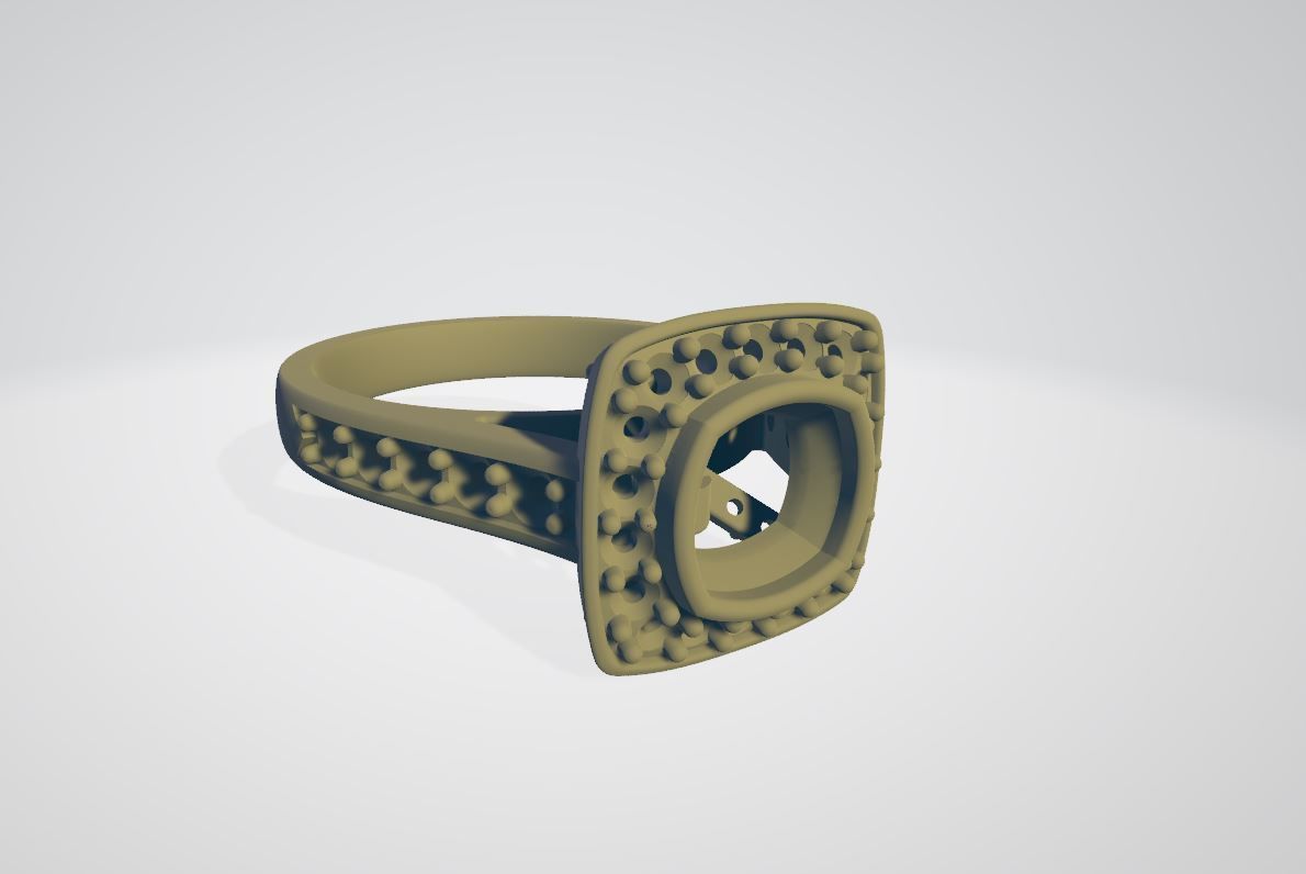 Luxury Cushion Square ring 3D print model_7