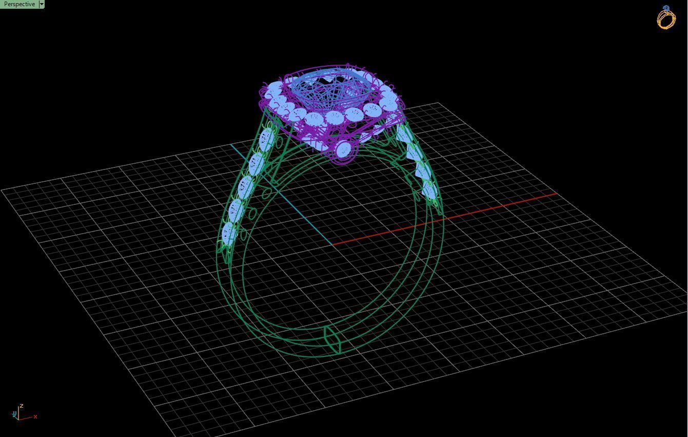 Luxury Cushion Square ring 3D print model_9