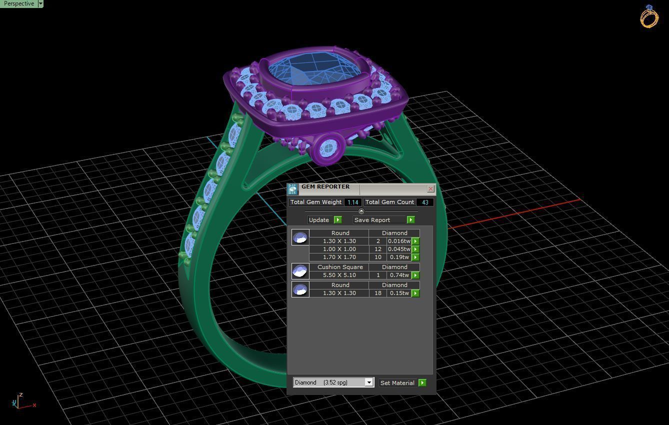 Luxury Cushion Square ring 3D print model_5