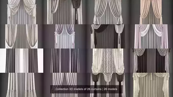 Collection 3D models of 26 curtains 