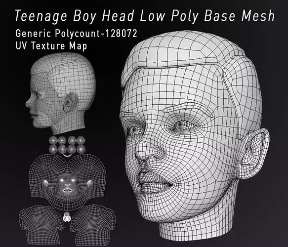 Teenage Head Low Poly Base Mesh