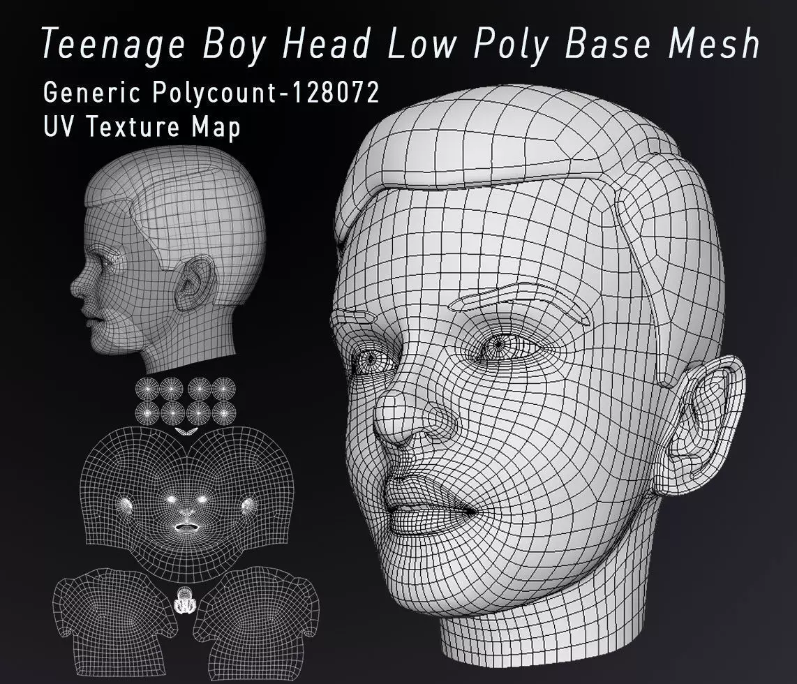 Teenage Head Low Poly Base Mesh Low-poly 3D model_0
