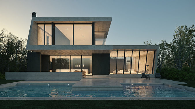Exterior House Scene 3 - Marble House 3D model 5