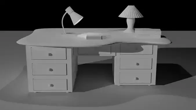 Workbench desk with lamp and drawers