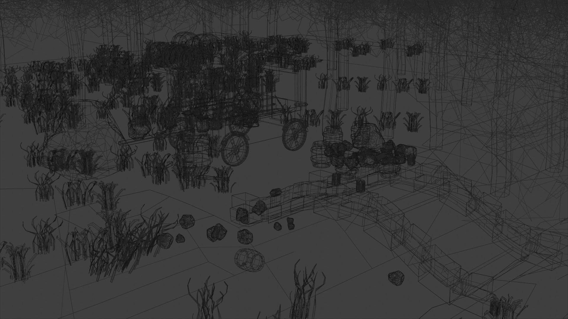 Medieval Carriage in Dark Forest 3D model_7