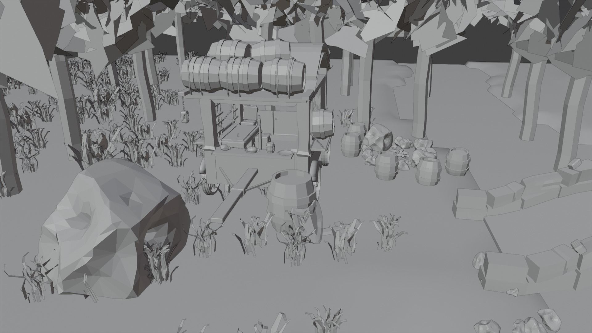 Medieval Carriage in Dark Forest 3D model_5