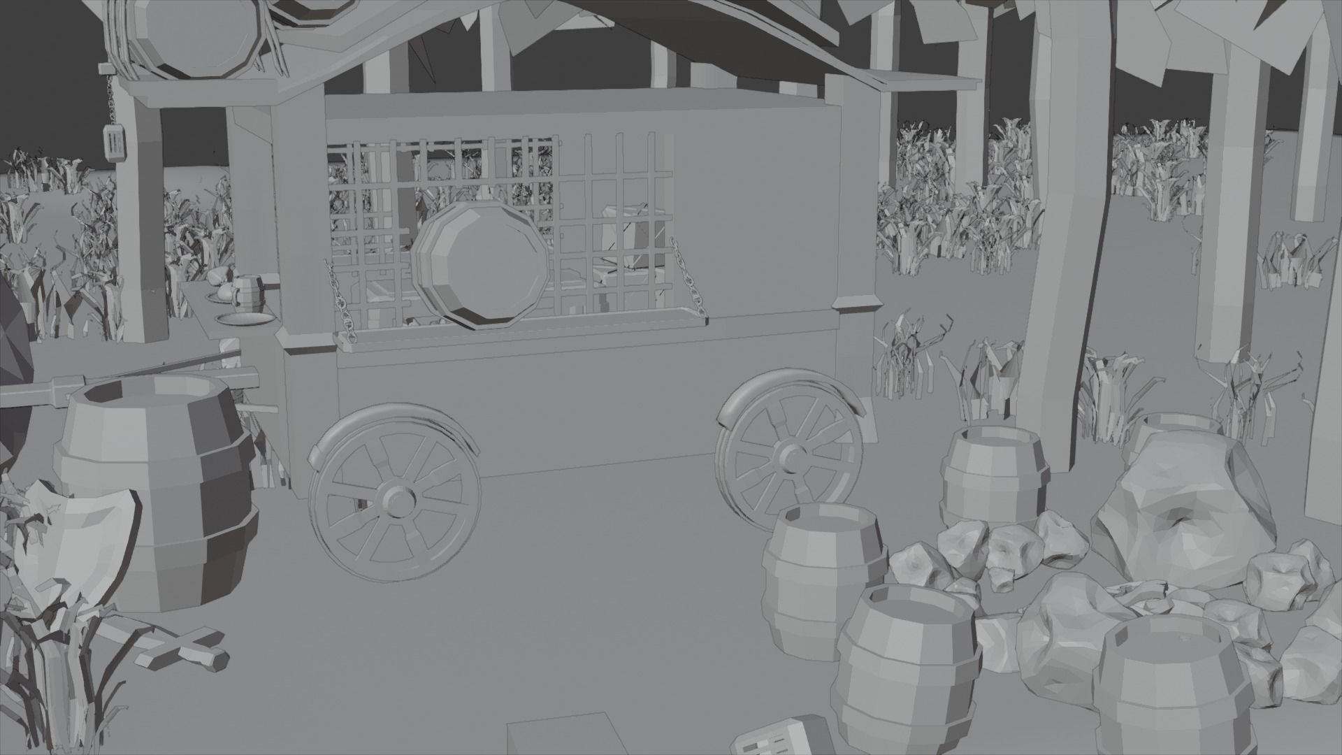 Medieval Carriage in Dark Forest 3D model_2