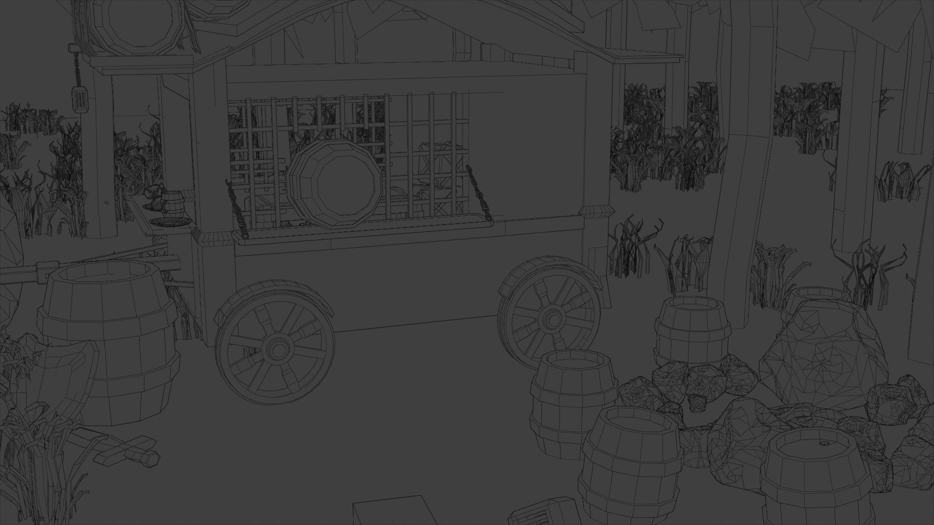 Medieval Carriage in Dark Forest 3D model_3