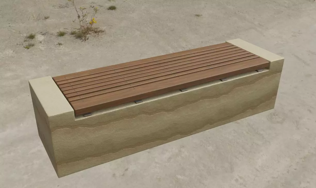 Bench -6- Wood on Sandstone Block Low-poly 3D model