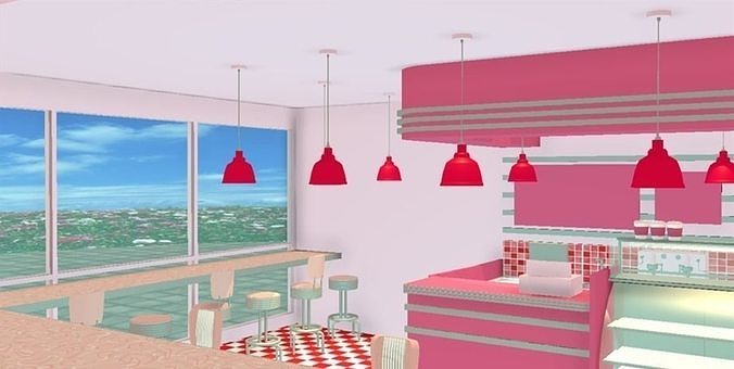 Retro Cafe Pink 3D model