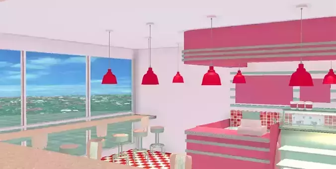 Retro Cafe Pink 3D model