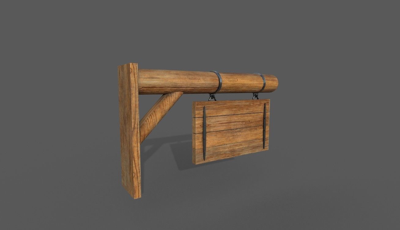 Wooden Signboard Low-poly 3D model_1