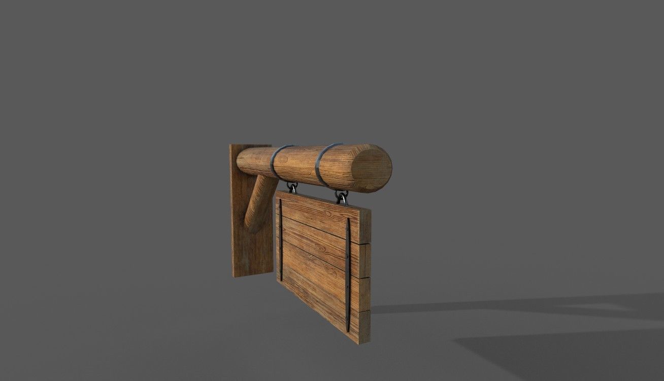 Wooden Signboard Low-poly 3D model_3