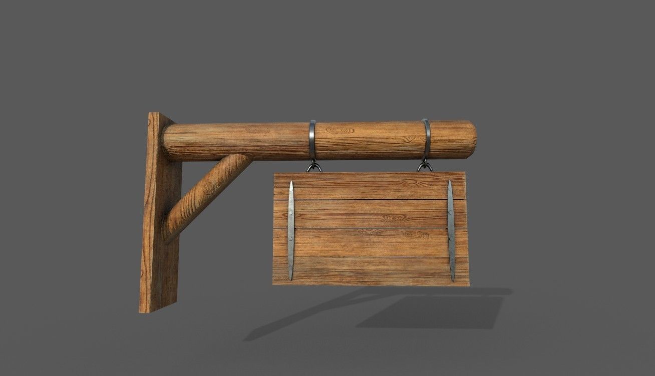 Wooden Signboard Low-poly 3D model_2