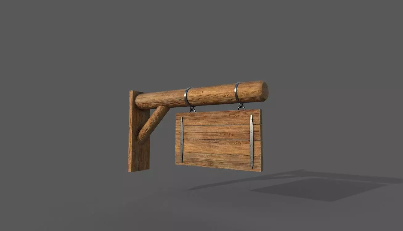 Wooden Signboard Low-poly 3D model_0