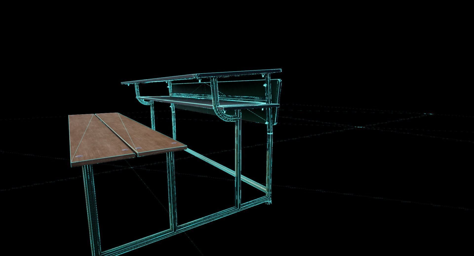 Old School Bench Low-poly 3D model_9