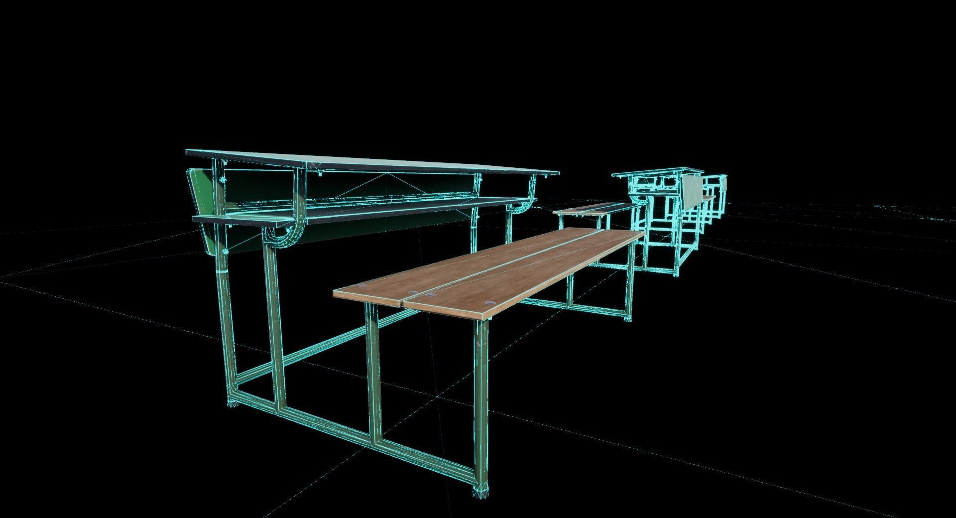 Old School Bench Low-poly 3D model_8