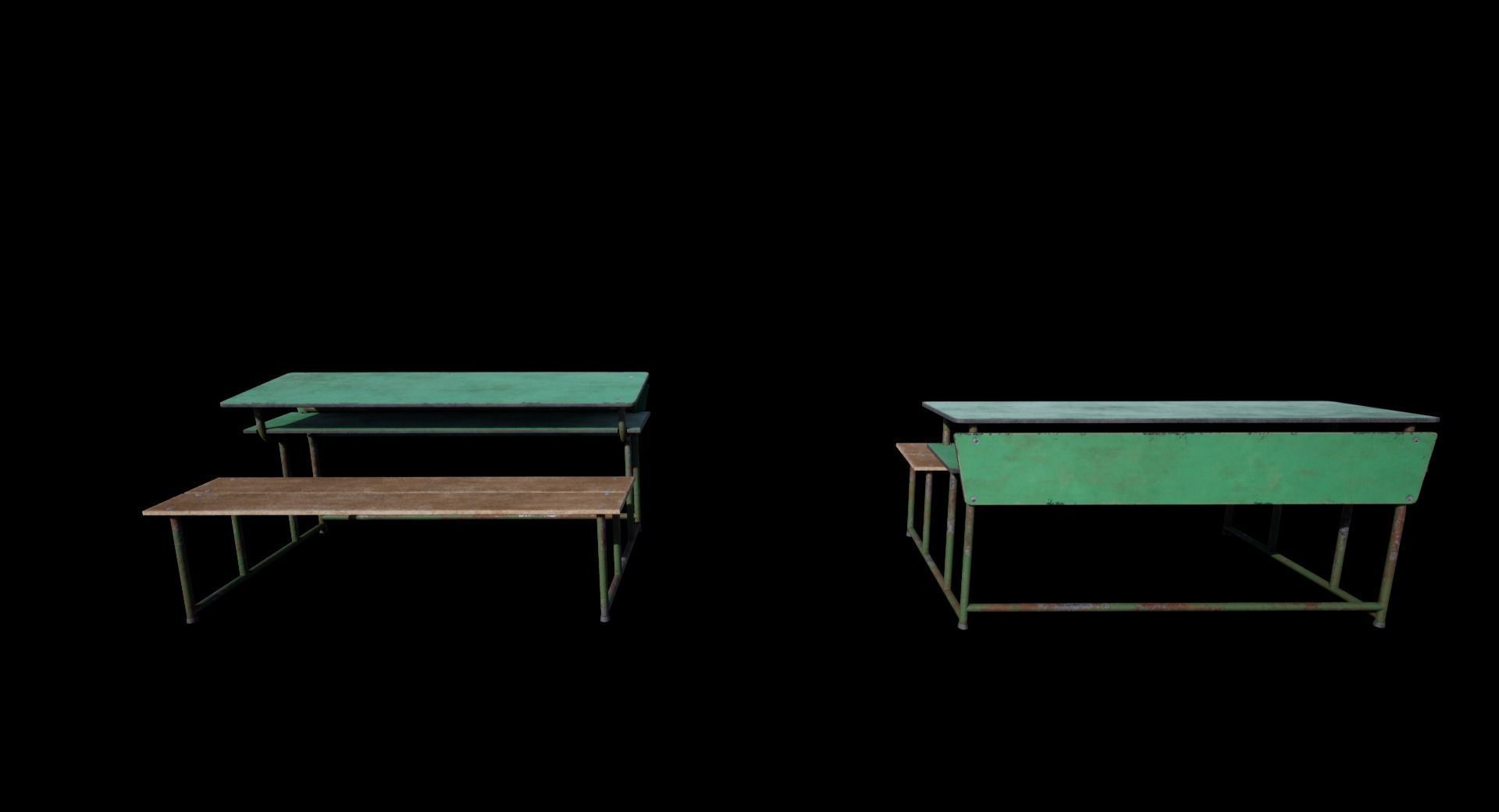 Old School Bench Low-poly 3D model_16