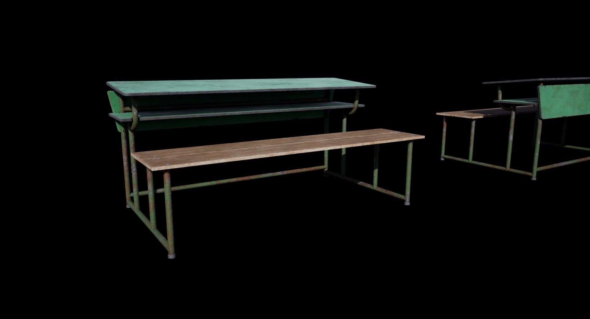 Old School Bench Low-poly 3D model_2