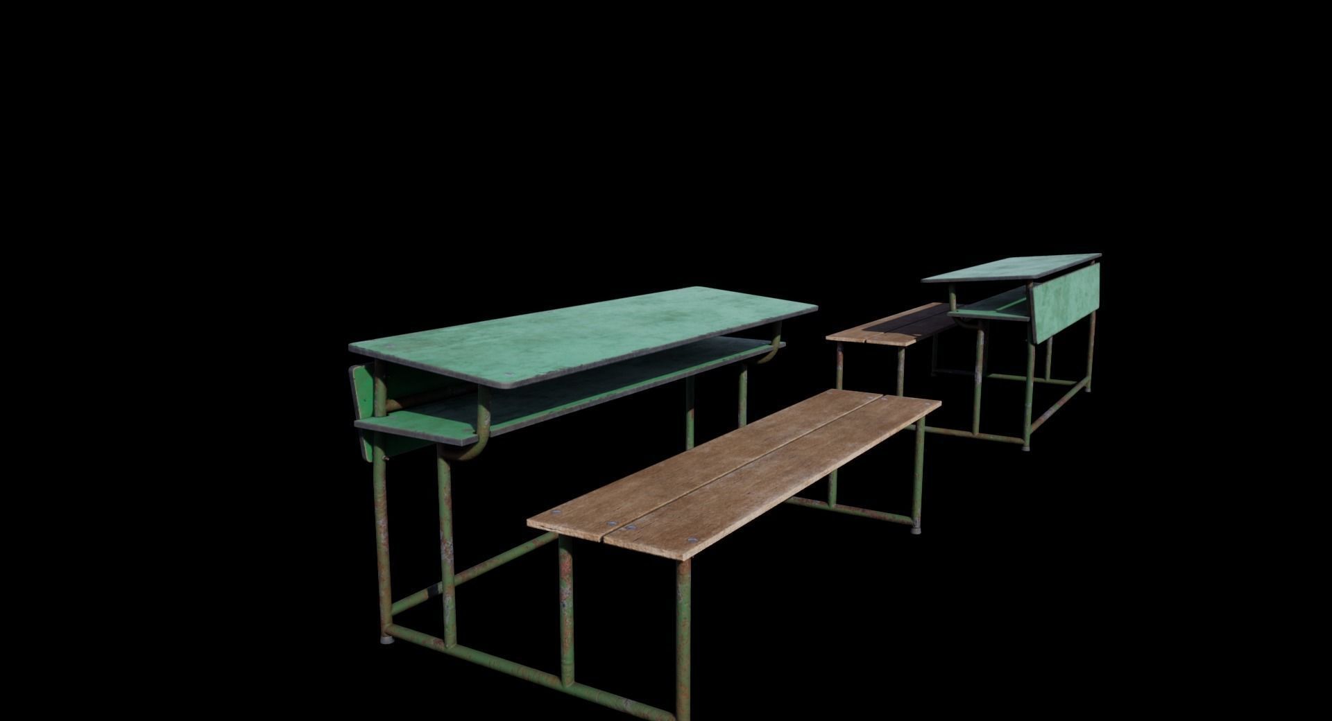 Old School Bench Low-poly 3D model_3