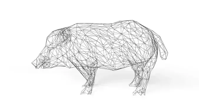Wildboar Wireframe Low-poly 3D model