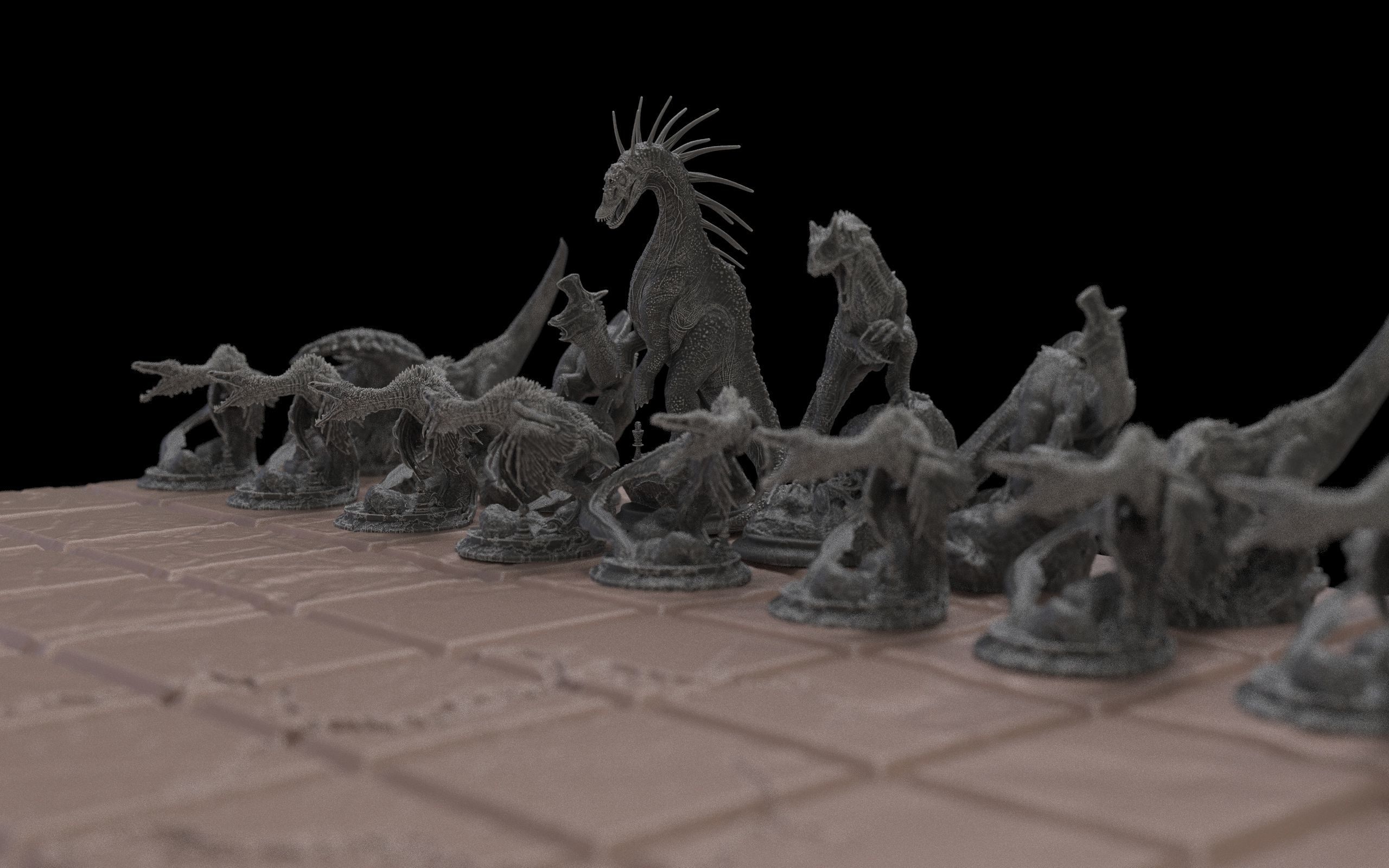 Dinosaur Chess Complete 3D print model_1