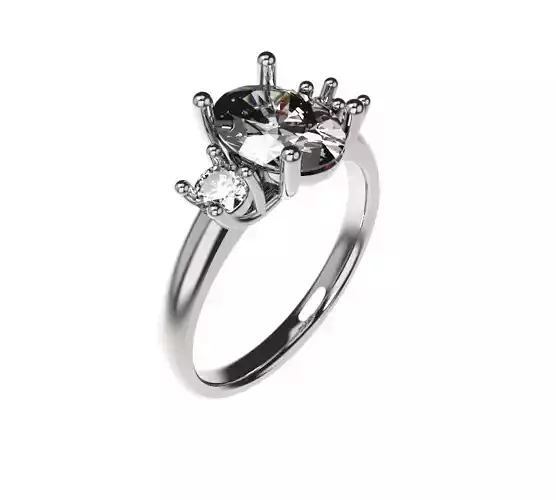 Oval and Round Stone Trilogy Ring